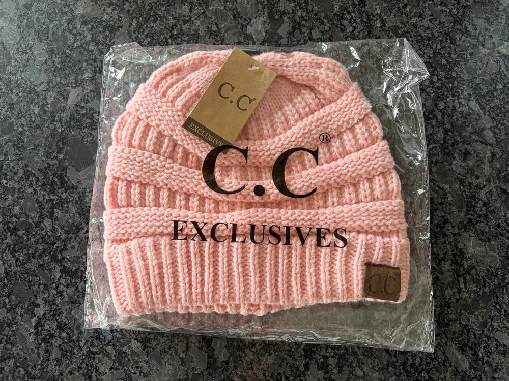 C.C. Exclusives Women's Cable Knit Pink Beanie Winter Hat One Size Stretchy Cute
